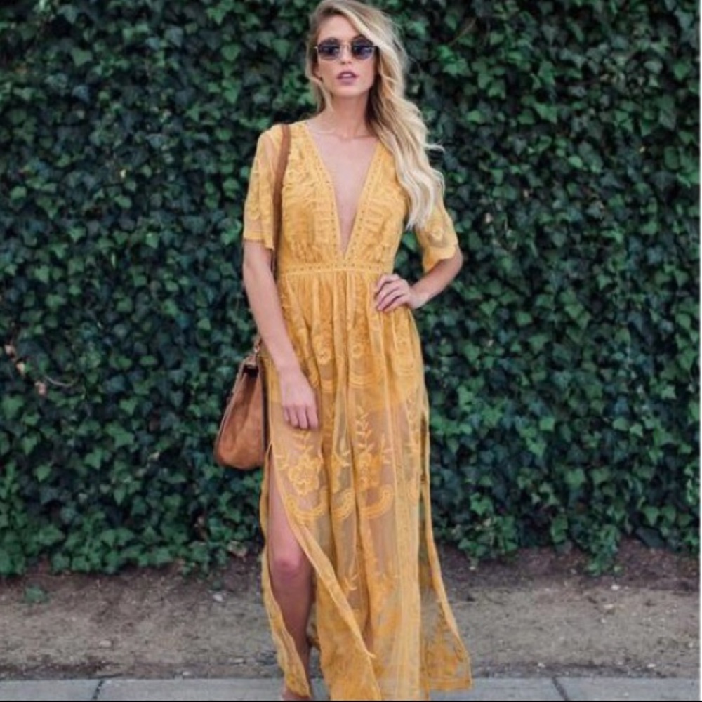 Honey Punch overlay romper (Mustard)